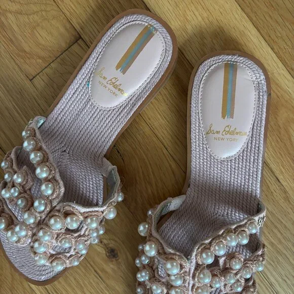 Sam Edelman Pink Pearl Embellished Slide Sandals - Never Worn - Picture 4 of 7